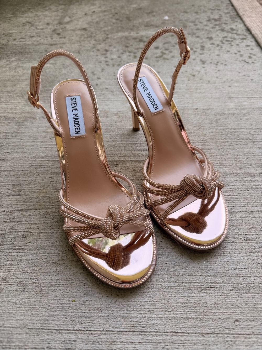 Steve Madden Metallic Rose Gold Knotted Slingback Heels